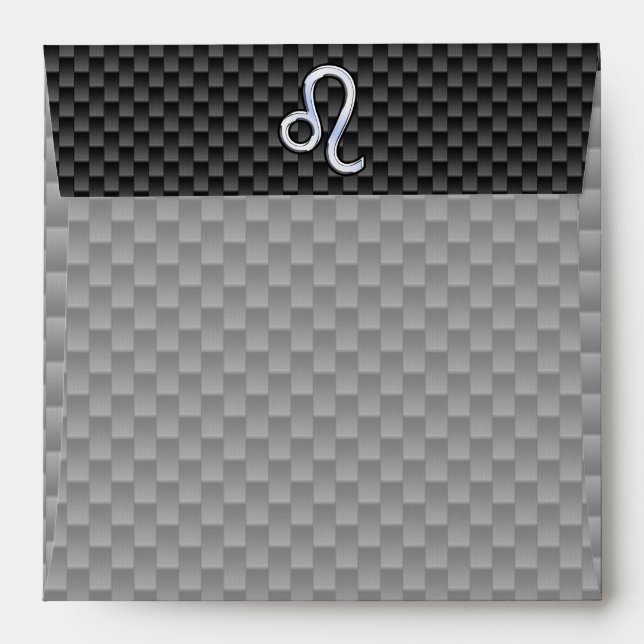Leo Zodiac Symbol on Carbon Fibre Style Print Envelope (Back (Top Flap))