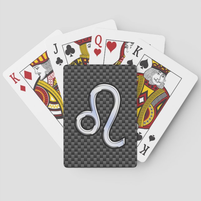 Leo Zodiac Symbol on Carbon Fibre Style Print Playing Cards (Back)