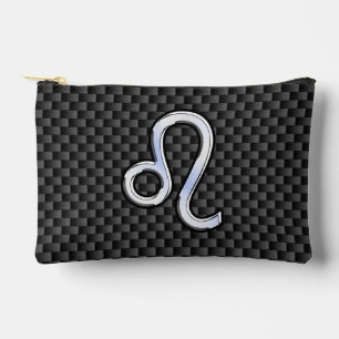Leo Zodiac Symbol on Charcoal Carbon Fibre Decor Accessory Pouch