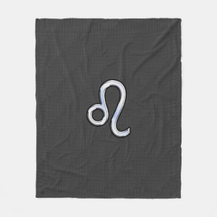 Leo Zodiac Symbol on Charcoal Carbon Fibre Print Fleece Blanket