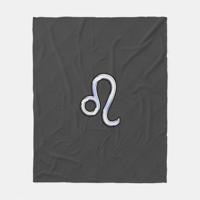Leo Zodiac Symbol on Charcoal Carbon Fibre Print Fleece Blanket (Front)