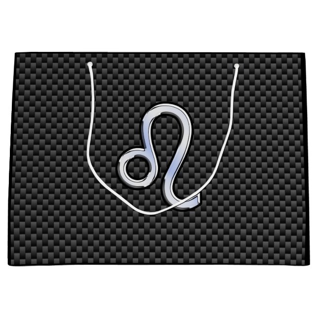 Leo Zodiac Symbol on Charcoal Carbon Fibre Print Large Gift Bag (Front)