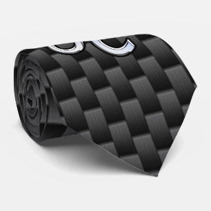 Leo Zodiac Symbol on Charcoal Carbon Fibre Print Tie