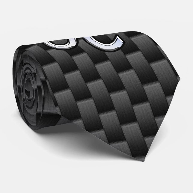 Leo Zodiac Symbol on Charcoal Carbon Fibre Print Tie (Rolled)