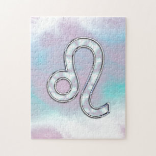 Leo Zodiac Symbol on Pastels Nacre Style Print Jigsaw Puzzle