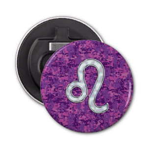 Leo Zodiac Symbol on Pink Fuchsia Digital Camo Bottle Opener