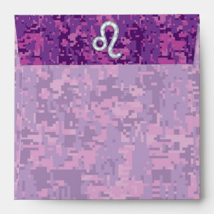 Leo Zodiac Symbol on Pink Fuchsia Digital Camo Envelopes