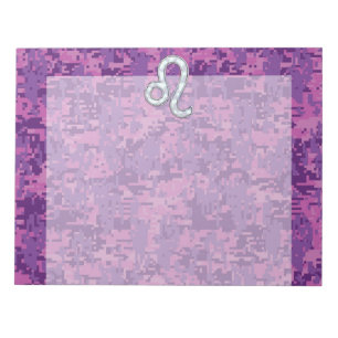 Leo Zodiac Symbol on Pink Fuchsia Digital Camo Notepad