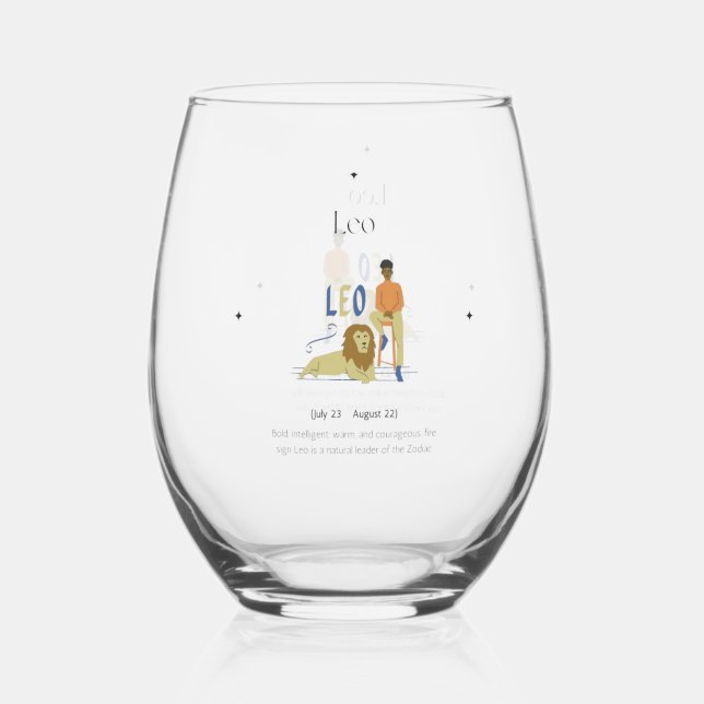 Leo  Zodiac Wine Glass, Birthday Gifts for Women Stemless Wine Glass (Front)