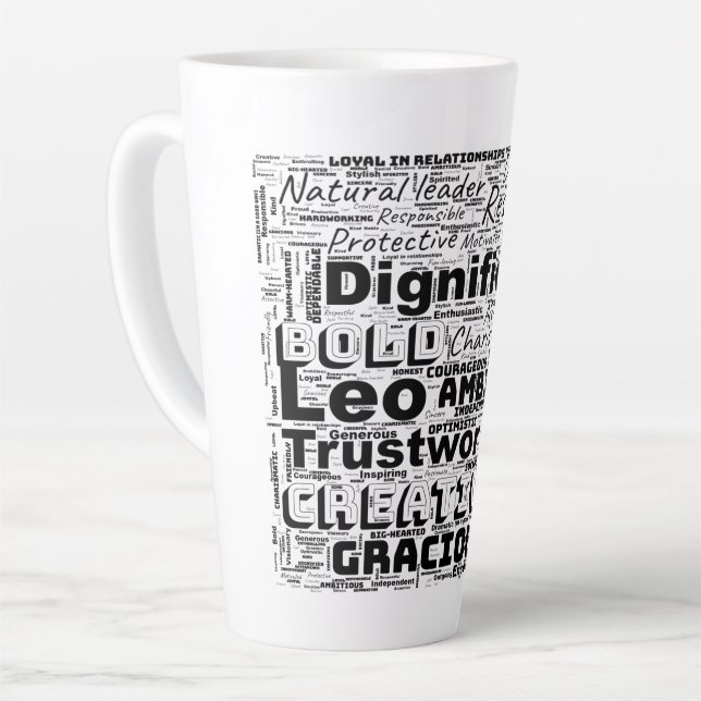  Leo Zodiac Word Cloud Inspiration Latte Mug (Left Angle)