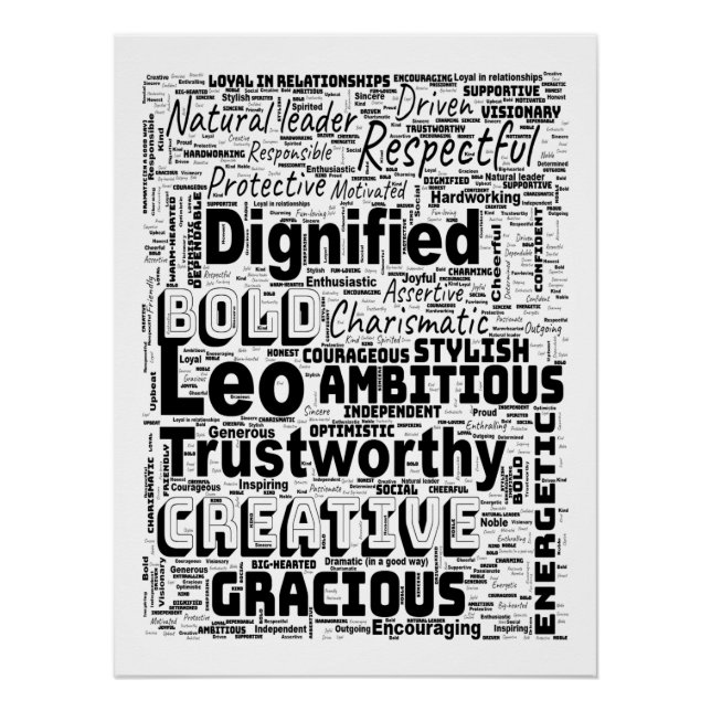 Leo Zodiac Word Cloud Inspiration  Poster (Front)