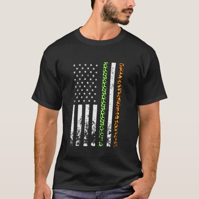 Leoaprd Irish American Flag Ireland Flag St Patric T-Shirt (Front)