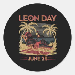 Leon Day June 25 Santa Beach 6 Months To Christmas Classic Round Sticker