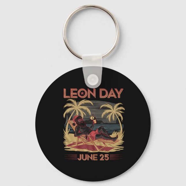 Leon Day June 25 Santa Beach 6 Months To Christmas Key Ring (Front)