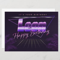 Leon Name First Name purple retro card birthday