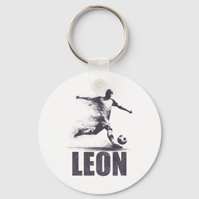 Leon Soccer Boys Personalised First Name Leon  Key Ring (Front)