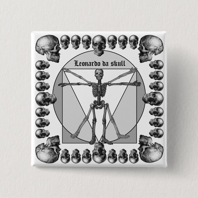 Leonardo da skull 3 15 cm square badge (Front)