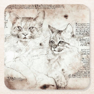 Leonardo da Vinci Cat Sketch Coaster