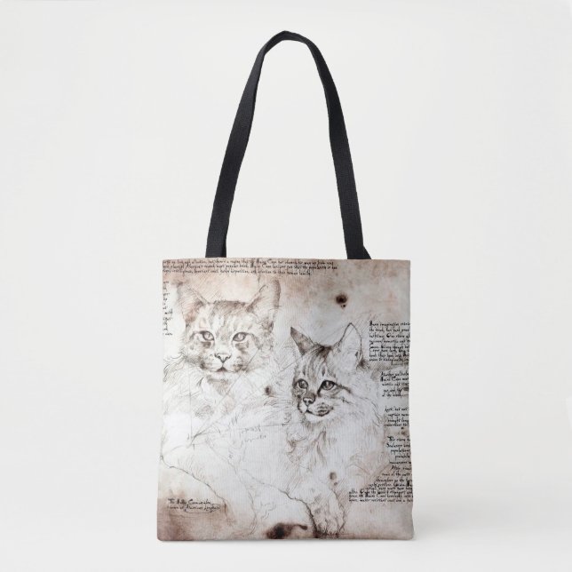 Leonardo da Vinci Cat Sketch Tote Bag (Front)