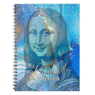 Leonardo Da Vinci Marble Blue Gradient Mona Lisa  Notebook
