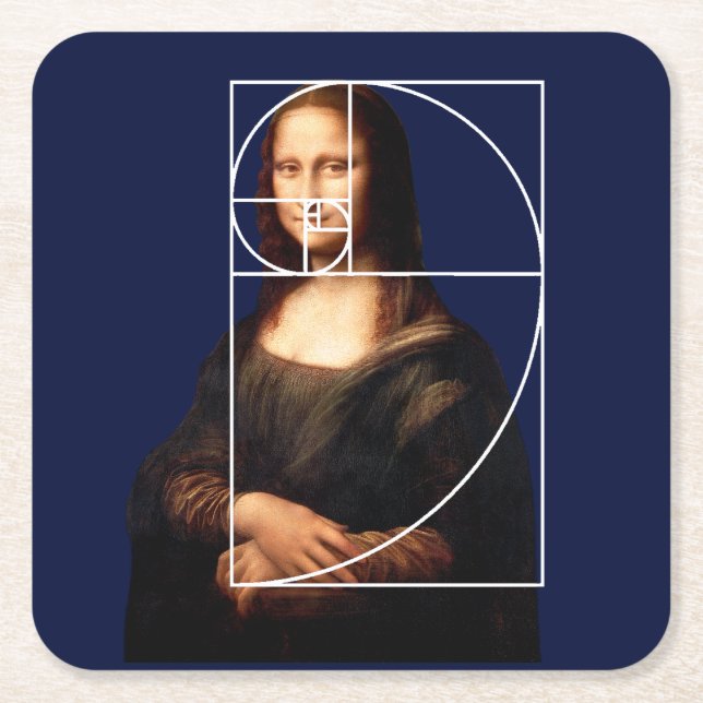 Leonardo da Vinci Mona Lisa Fibonacci Sequence Square Paper Coaster (Front)