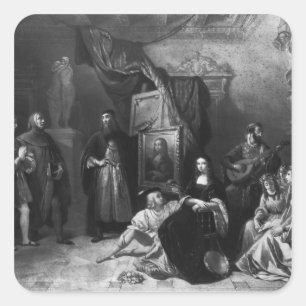 Leonardo da Vinci  painting the Gioconda Square Sticker
