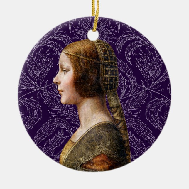 Leonardo da Vinci Portrait La Bella Principessa Ceramic Tree Decoration (Front)