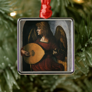 Leonardo da Vinci"s An Angel in Red with a Lute Metal Tree Decoration