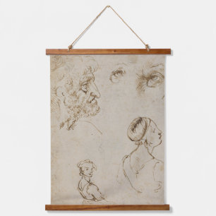 Leonardo Da Vinci Sketches Famous Art Wood Wall Ha Hanging Tapestry