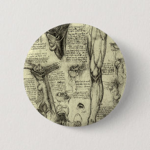 Leonardo da Vinci Vintage Human Anatomy Larynx Leg 6 Cm Round Badge