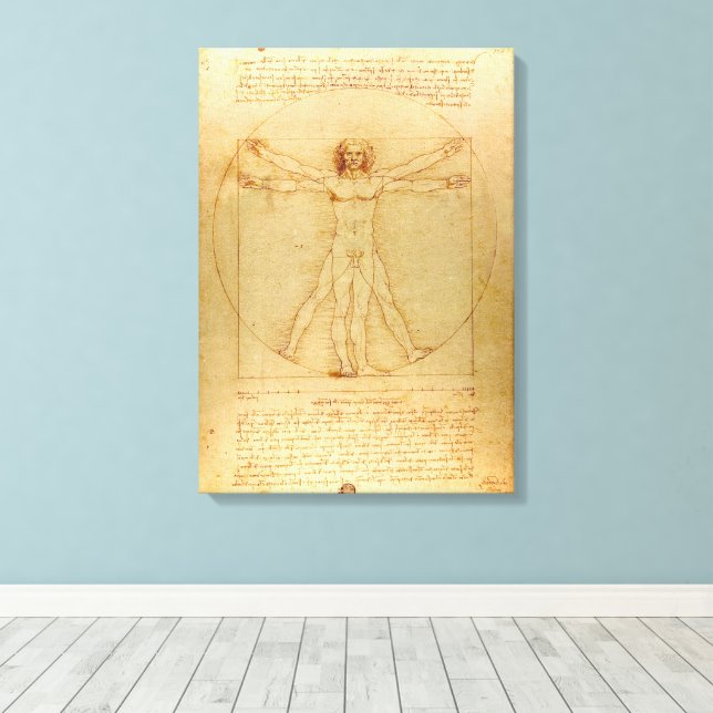 Leonardo Da Vinci, Vitruvian Man, Golden Ratio Canvas Print (Insitu(Wood Floor))