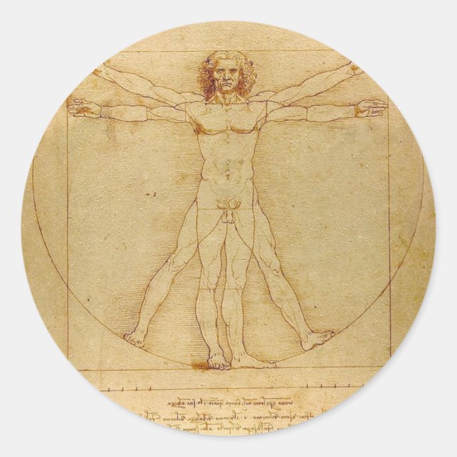 Leonardo Da Vinci - Vitruvian Man Painting Classic Round Sticker (Front)