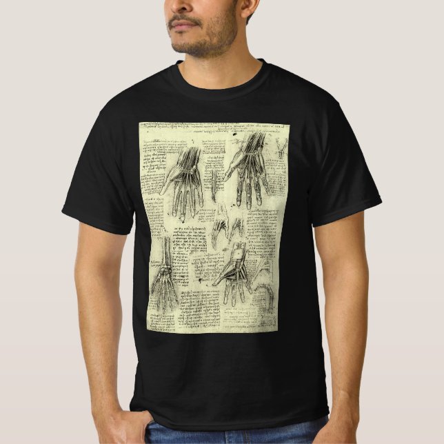 Leonardo da Vinci's Anatomy of the Human Hand T-Shirt (Front)
