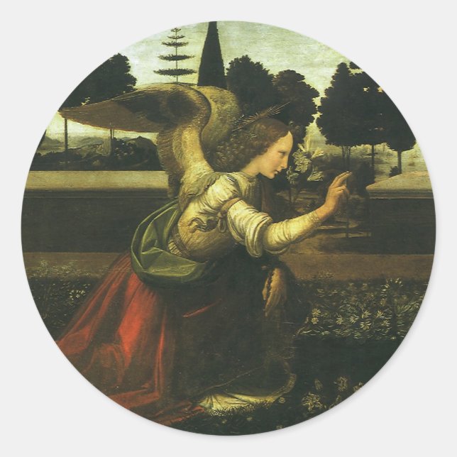 Leonardo da Vinci's Annunciation of the Lord Classic Round Sticker (Front)