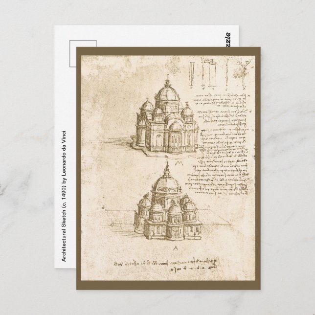 Leonardo da Vinci's Architectural Cathedral Study Postcard (Front/Back)