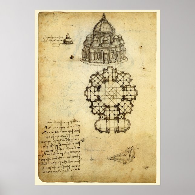 Leonardo da Vinci's Architectural Cathedral Study Poster (Front)