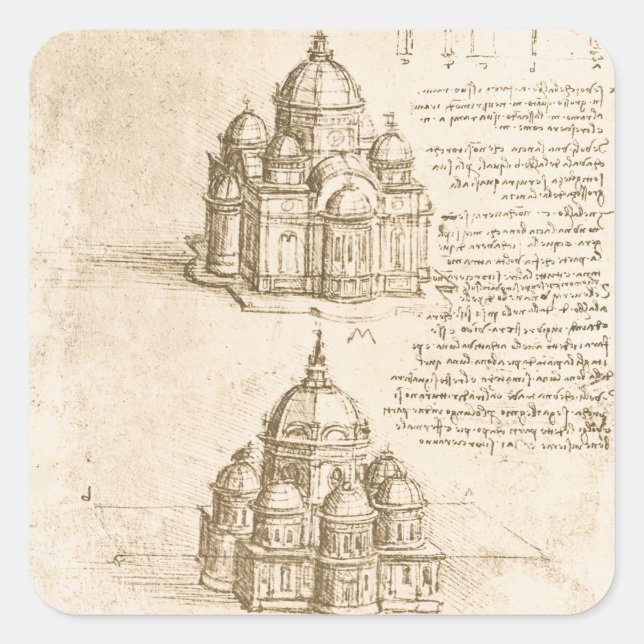 Leonardo da Vinci's Architectural Cathedral Study Square Sticker (Front)