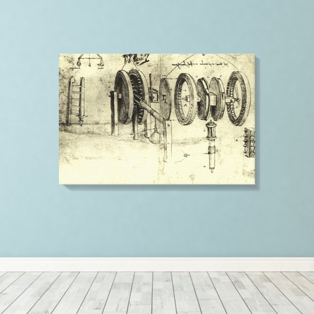 Leonardo da Vinci's Engineering Sketch of a Wheel Canvas Print (Insitu(Wood Floor))