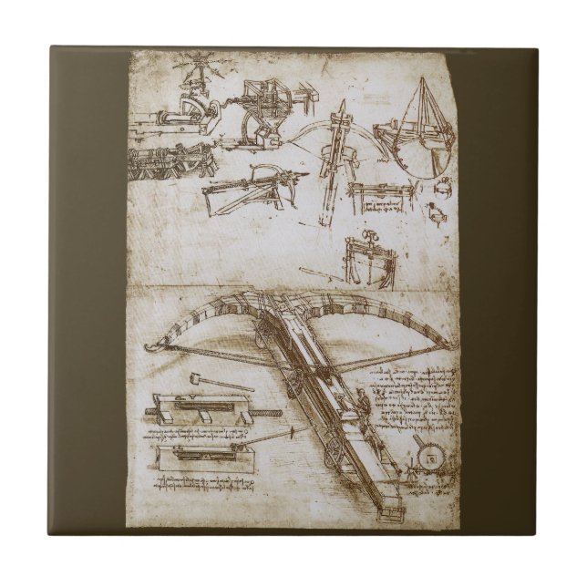 Leonardo da Vinci's Giant Crossbow Weapon Sketch Tile (Front)