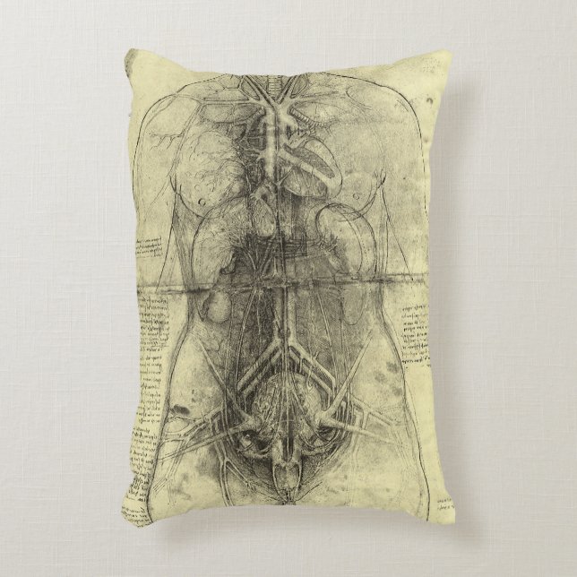 Leonardo da Vinci's Human Anatomy, Female Torso Decorative Cushion (Front(Vertical))