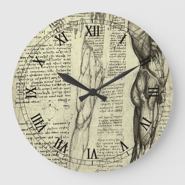 Leonardo da Vinci's Human Anatomy Male Muscles Large Clock (Front)