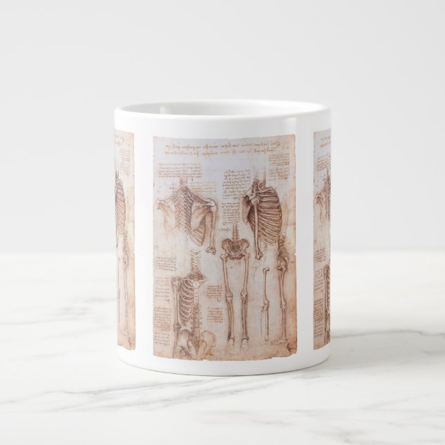 Leonardo da Vinci's Human Anatomy Skeleton Bones Large Coffee Mug (Front)