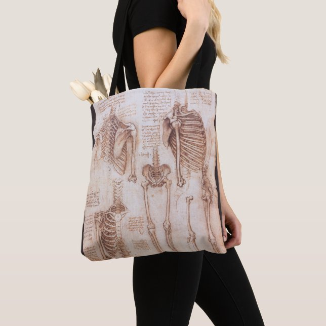 Leonardo da Vinci's Human Anatomy Skeleton Bones Tote Bag (Close Up)