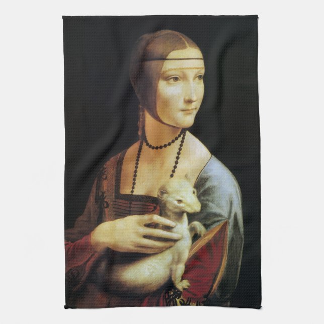 Leonardo da Vinci's Lady with an Ermine Tea Towel (Vertical)