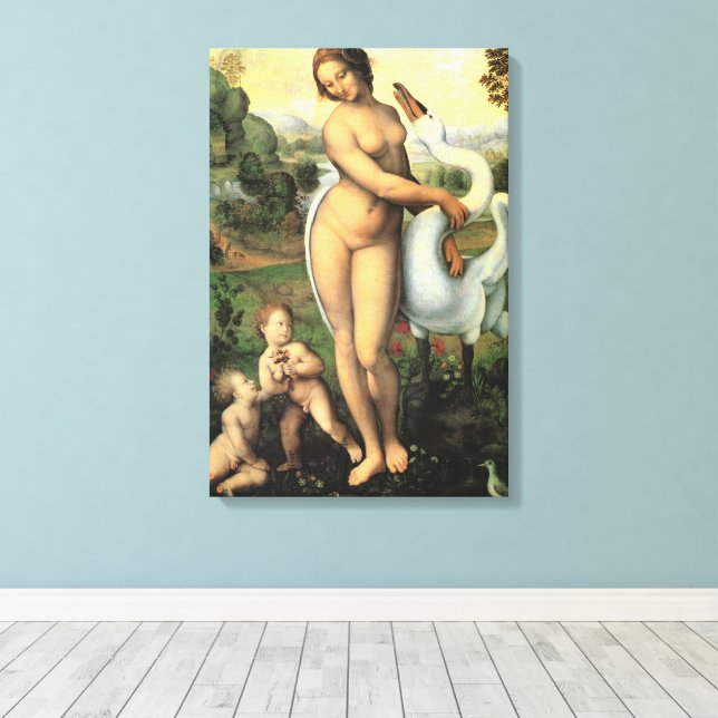 Leonardo da Vinci's Leda and the Swan Canvas Print (Insitu(Wood Floor))