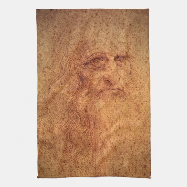 Leonardo da Vinci's Self Portrait, Renaissance Art Tea Towel (Vertical)