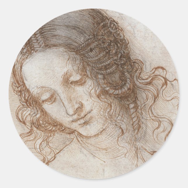 Leonardo da Vinci's Study of the Head of Leda Classic Round Sticker (Front)