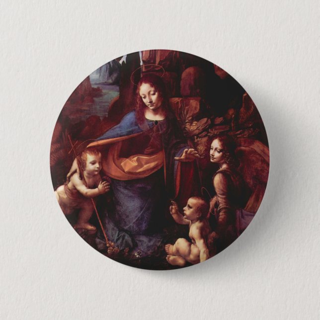 Leonardo da Vinci's Virgin (Madonna) of the Rocks 6 Cm Round Badge (Front)