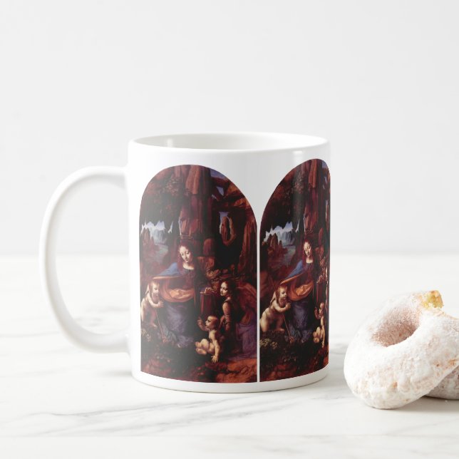 Leonardo da Vinci's Virgin (Madonna) of the Rocks Coffee Mug (With Donut)