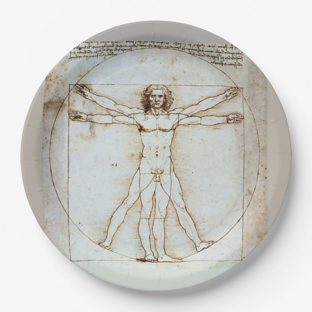 Leonardo da Vinci's Vitruvian Man Paper Plate (Front)